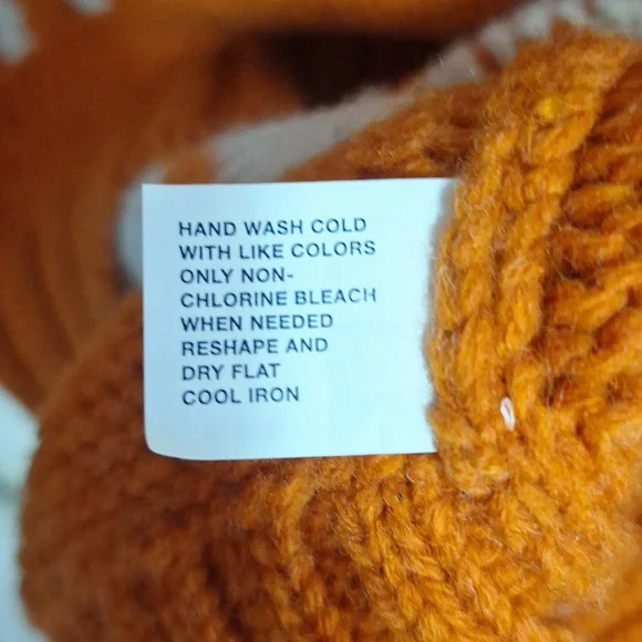 GAP 100% lambswool pullover crewneck sweater - L - burnt orange/cream relaxed - Picture 3 of 5